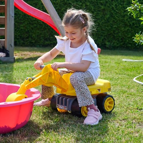 BIG - Power-Worker Maxi-Digger - Kinderfahrzeug, geeignet als Sandspielzeug und für das Kinderzimmer, Baggerfahrzeug zum Sitzen bis 50 kg, für Kinder ab 3 Jahren, Gelb