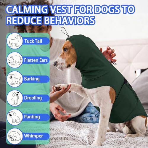 Image of MIGOHI Small Dog Anxiety Vest | Dog Calming Vest for Small Dogs,Comfort Anxiety Shirt for Dogs,Pet Anxiety Jacket with Ear Cover for Fireworks,Thunderstorm,Separation,Loud Noise,Green,S