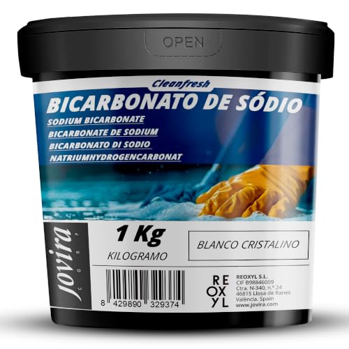 Bicarbonato Sódico Limpieza 1 Kg | Limpiador Multiusos Natural para Cocina, Baño, Horno, Frigorífico, Lavadora, Alfombras y Eliminación de Olores | Hidrogenocarbonato de Sodio Alta Pureza