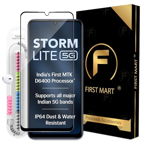 Image of FIRST MART Gorilla Tempered Glass For Lava Storm Lite 5G (6.78 Inch) With Edge to Edge Full Screen Coverage & Easy Installation Kit | Black, Pack of 2