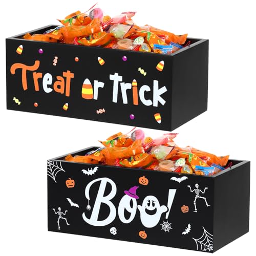 HFYZZ 2 PCS Halloween Candy Bowl Dish Trick or Treat Wooden Serving Bowl Holders Black Corn Spider Web Ghost Candy Serving Dish Tableware for Halloween Table Desk Haunted House Decoration