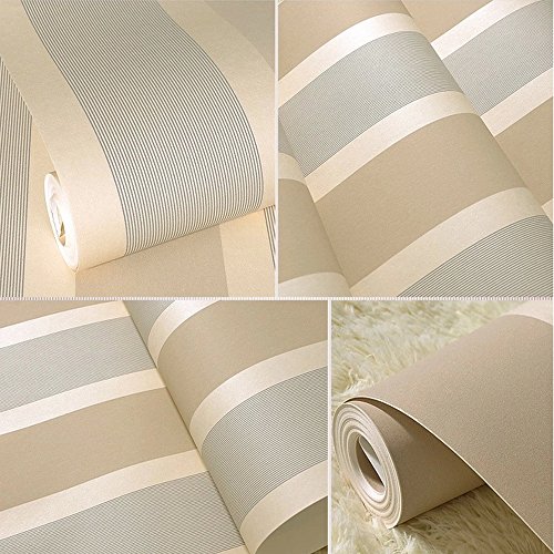 Qihang Modern Minimalist Vertical Stripes Bedroom Living Room Tv Background Non-Woven Wallpaper Roll Beige Gray Color 0.53M X 10M=5.3M2 #TOP3