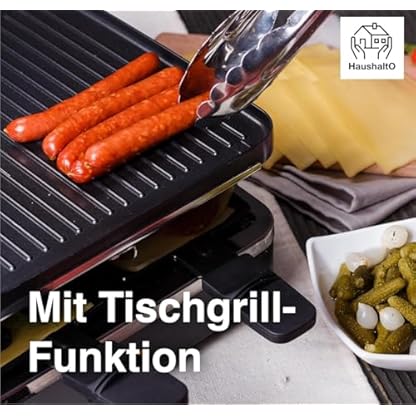 8 Raclette Personen Set Grill rund oval - Tischgrill inkl. Pfännchen & Schaber & Grillplatte & Crepes Funktion 1200 Watt - RUND – Bild 7
