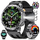 Orologio Smartwatch Uomo con Chiamate/Batteria 1000 mAh per Android iOS, 1,53' HD Smartwatch Militare con Frequenza Cardiaca/129 Modalità Sportive, Impermeabile IP68 Torcia Fitness Watch, 3 Cinturini