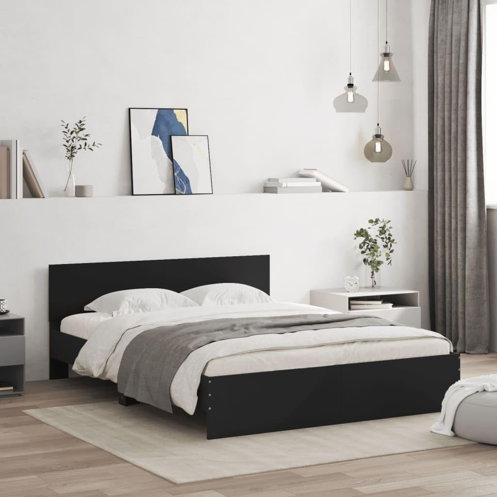 vidaXL Bed Frame with Headboard, Bed Base for Double Bed, Mattress Foundation for Bedroom, Bedstead, Modern Style, Black 140x190 cm — image 1