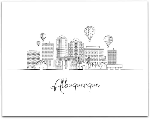 Ciudad de Albuquerque, Nuevo México, Line Art Skyline Landscape – Aventuras de viajes de Estados Unidos, lista de deseos, decoración de pared de