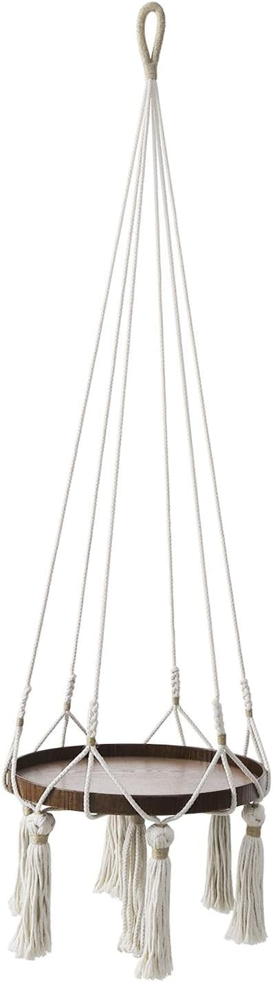 Flexzion Plant Hanger Boho Hanging Plant Shelf Macrame Plant Holder with Wood Flower Pot Shelf, C & S Ceiling Hooks Hand Woven Basket Bohemian Indoor Outdoor Home Decor for Living Room Bedroom, White