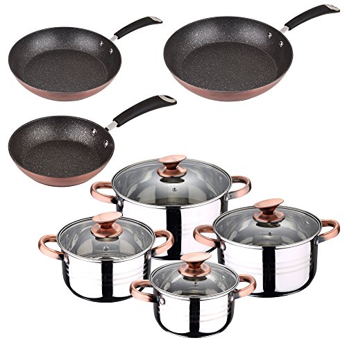 MOMA Batteria 8 Pezzi Sip E Set 3 SARTENES 20 24 e 28 CM Cucina Cromato + Bateria 8pzs
