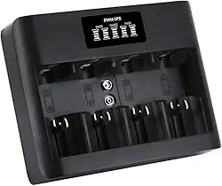 Carregador de Pilhas Philips Usb com Visor Lcd - Carrega AAA,AA,C,D e 9V
