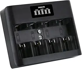 Carregador de Pilhas Philips Usb com Visor Lcd - Carrega AAA,AA,C,D e 9V