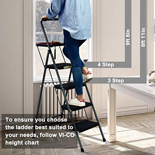 CharaVector 4 Step Ladder, Lightweight Folding Step Stool with Tool Platform and Convenient Handgrip, Sturdy Wide Pedal for 330 lbs Capacity