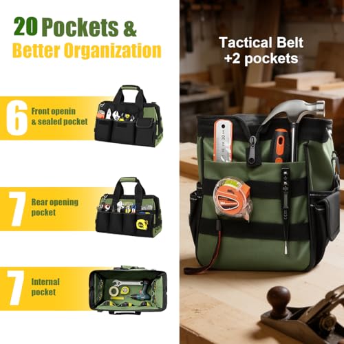 Image of Serplex Heavy Duty Tool Bag 16-Inch, 20-Pocket Portable Empty Tool Box Organizer, Toolbox Organization with Handle & Pockets, Free-Standing Tool Handbag for Electricians, Mechanics, 40x20x24cm