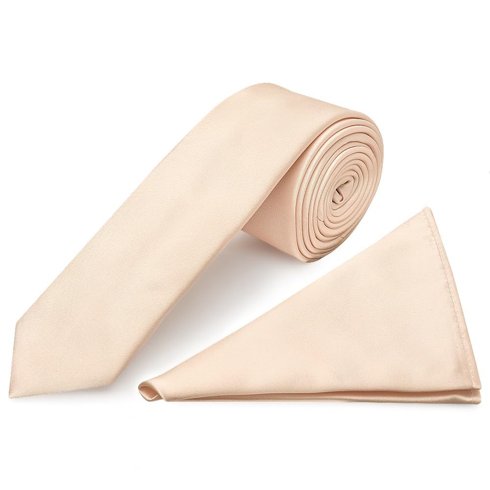 Ties R Us Men's Blush Plain Satin Skinny Tie And Handkerchief Set
