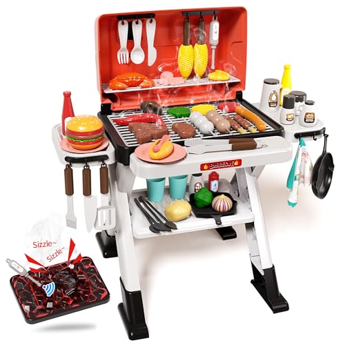 STACTCUTE Large Kids BBQ Grill Playset with Realistic Steam Sound & Lights