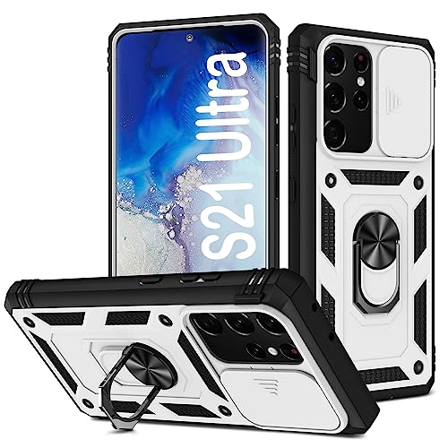 Coque Samsung S21 Ultra PASNEW blanche antichoc 6,8" avec béquille métal