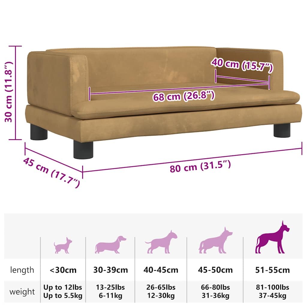 Cuccia per cani in velluto marrone, 80 x 45 x 30 cm, con materasso morbido, cestino antiscivolo e memory foam, ideale come posto per dormire per cuccioli, anziani, artrite e cuccia rilassante