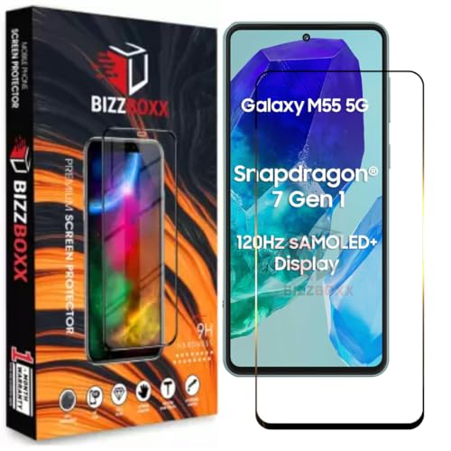 Image of Premium Screen Protector Compatible With Samsung M55 5G | Tempered Glass Guard | Full Screen Coverage-Edge to Edge | 9H Hardness | With Easy Installation Kit (Pack of 1)