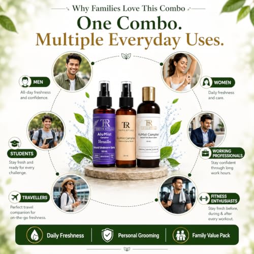 Image of AluMist Family Care Value Pack | Camphor Underarm Spray Serum + Versailles Natural Underarm Spray + Camphor Post Shave Lotion | Daily Freshness Combo | 100ml Each | Pack of 3