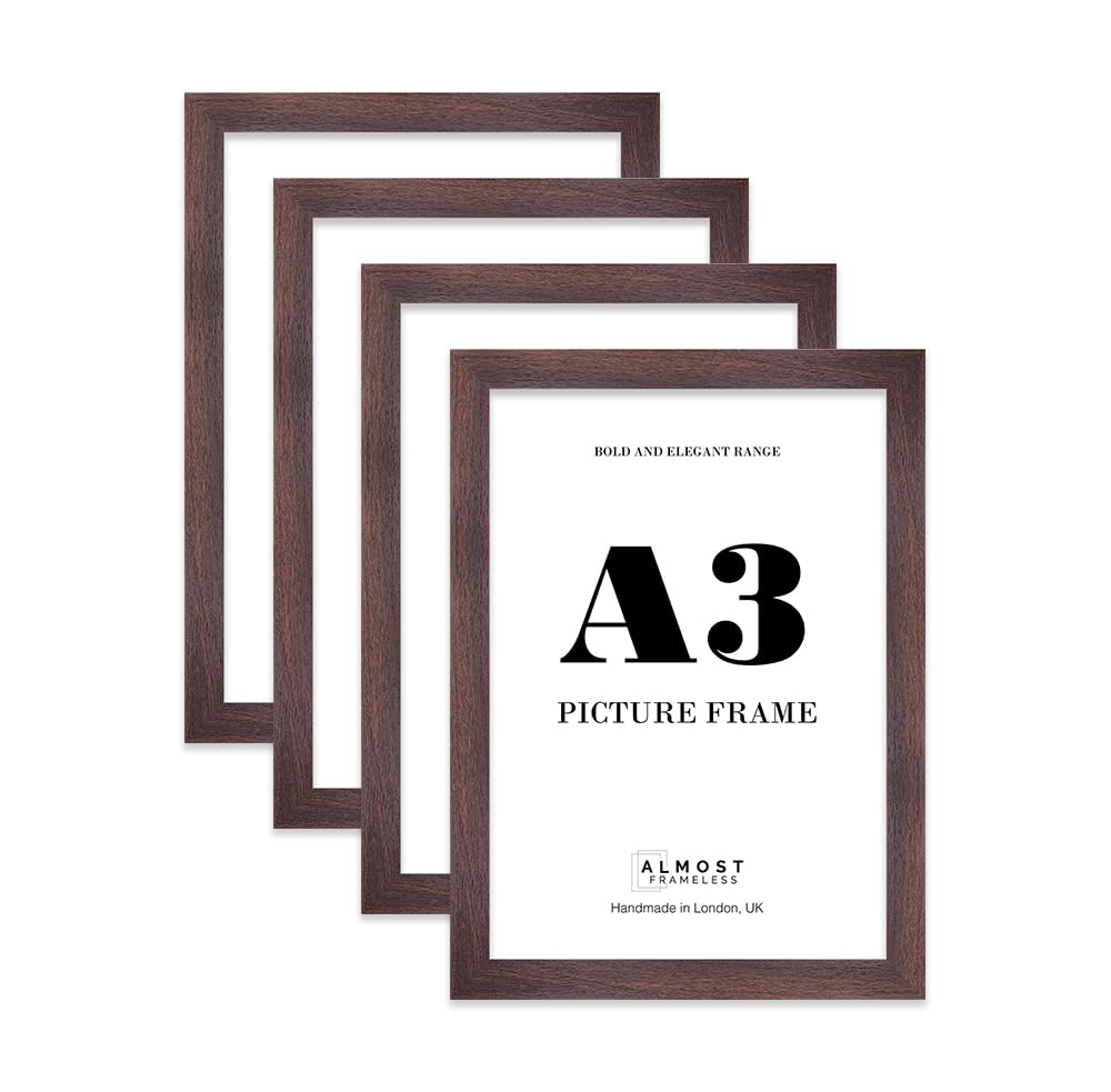 A3 Picture Frame, Display A3 Pictures (29.7 x 42cm - 11.7 x 16.5in) Picture Frame for wall Display - Walnut - 4 Pack