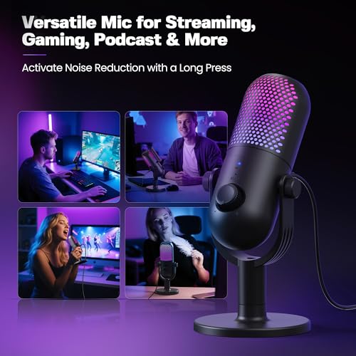 USB Microphone for PC Gaming: Condenser Microphone RGB with Stand Mic - Recording Microphone for Computer & Laptop with Qiuck Mute - Desk Podcast Mic for Podcast & Singing & Streaming & YouTube Black by GUEVWES - Image 7