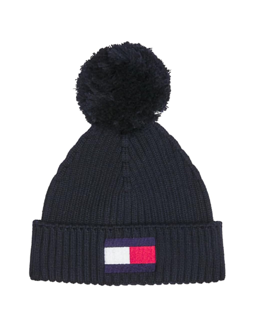 Tommy Hilfiger Women's Blue Flag Pom Beanie L-Xl