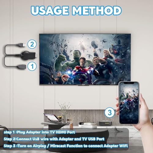 Image of WISTAR Plus HD Wireless Display Receiver, SmartSee Airplay MiraCast Adapter DLNA Streaming Stick Cast iOS Mac Android Phone Screen to HD TV Thanksgiving Christmas Day Gift