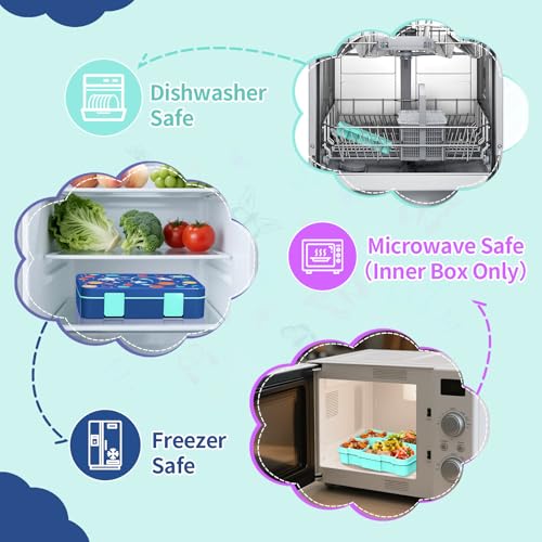 Image of Bento Lunch Box for Kids, Leak-Proof 5-Compartment Cute Lunchbox for Boys Girls, Drop-Proof, Food Container Microwave & Dishwasher Safe, Back to School Supplies for Ages 3 to 7, Blue /Astronaut
