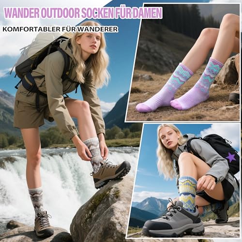EBMORE Damen Merino Wollsocken Thermosocken Wandersocken Warmesocken Wintersocken Dick Wolle Sportsocken Arbeitssocken für Outdoor 5 Paar Geschenke(Nordisch,M)