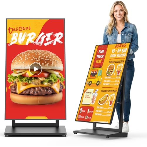 Image of 43-inch Mobile Digital Signage Display, Android 11 Indoor Anti-Glare LCD Advertising Kiosk, Aluminum Foldable Digital Display Poster with Free CMS, 2.4G /5G WiFi, Bluetooth 5.3(Black)