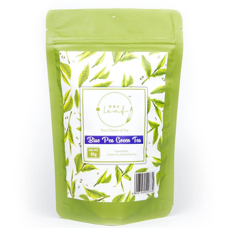 Image of ONELEAF Blue Pea Green Tea for Skin Glow & Digestion | Non-Bitter Butterfly Pea Loose Tea | Helps in Stress Relieving | Refreshing Cool Beverage Iced Tea- 50gm (Pack of 1)