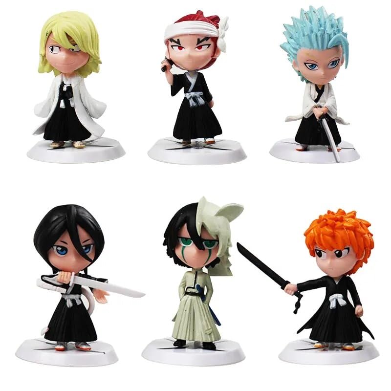 RVM Toys Anime Set of 6 Bleach Ichigo Kurosaki Action Figure 8-10 cm for Car Dashboard, Cake Decoration, Collectible and Study Table Multicolor