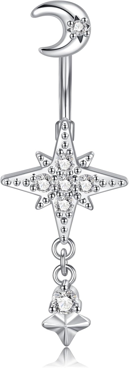 Anelli Ombelico In Acciaio Chirurgico | 4 Pezzi Con Design Fiore, Farfalla E Cuore | 14G 10mm - Foto 3