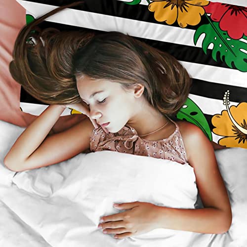 Parure de lit feuilles tropicales housse de couette bicolore avec 2 taies d'oreiller