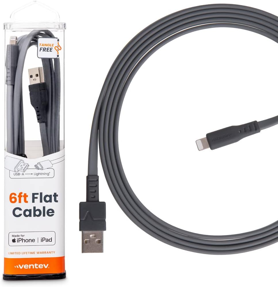 Ventev Flat USB A to Apple Lightning High Speed Tangle-Free 6 Foot Cable
