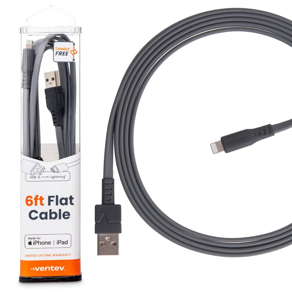 Ventev Flat USB A to Apple Lightning High Speed Tangle-Free 6 Foot Cable