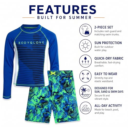 Image of Body Glove Little Boys 2-Piece Rash Guard Swimsuit Set