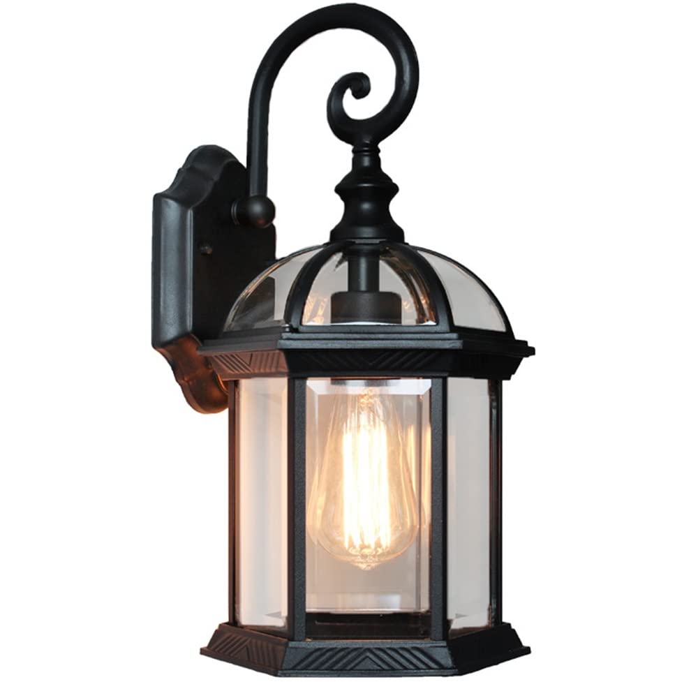 Applique murale extérieure étanche lanterne en métal noir et verre transparent hauteur 46cm