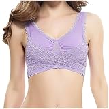 Padded Sports Bra for Women, Bras for Women Underwire Side Buckle Push Up Lace Lingerie Wireless Front Cross Comfy Daily Bras with Support Ropa Interior Mujer Sexy Muy Transparente