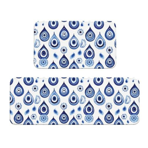 GVYGVY Antifatigue Kitchen Mats for Floor 2 Piece - Blue Eyes A Print Kitchen Rugs Washable, Non Slip Runner Rug Standing Mat for Office/Bathroom/Laundry/Home Decor and Accessories