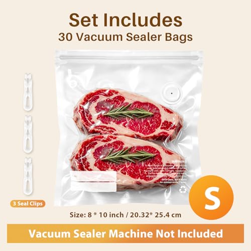 Image of Reusable Vacuum Sealer Bags for Food, 30 BPA-Free Small (8 x 10 in) Bags