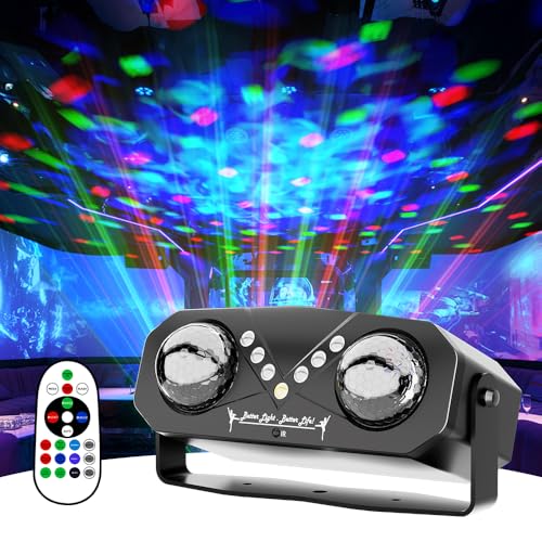 Luzes de festa ativadas por voz, material ABS, com duas bolas de discoteca RGB, um controlo remoto e luzes LED de discoteca para DJ, perfeitas para celebrações familiares, bailes e outras ocasiões.
