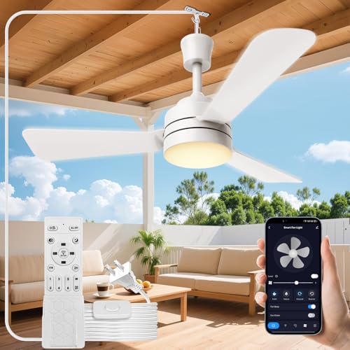 PBLALA Ceiling Fans with Lights 28 LED Fan Light Hanging with Hook Hook Type Ceiling Fan Plug in Ceiling Fan Light 35W 3000-6500k Remote Control Portable Fan for Camping Bed Patios (White)
