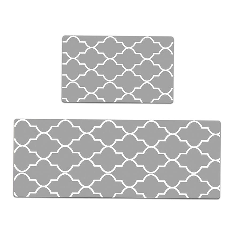 2 PCS Kitchen Mat Cushioned Anti-Fatigue Kitchen Rug, Waterproof Non-Slip Kitchen Mats and Rugs Heavy Duty PVC Ergonomic Comfort Foam Rug for Kitchen, Floor Home, Office, Sink, Laundry,Grey