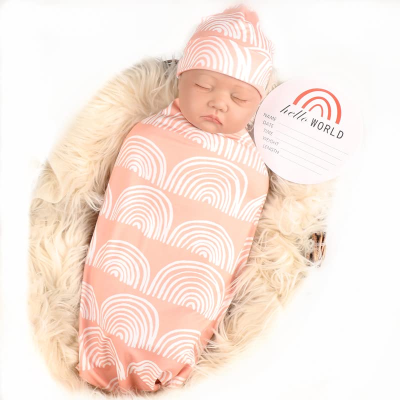 Galabloomer Newborn Swaddle Blanket with Beanie Set Baby Boy Receiving Blanket Navy Blue