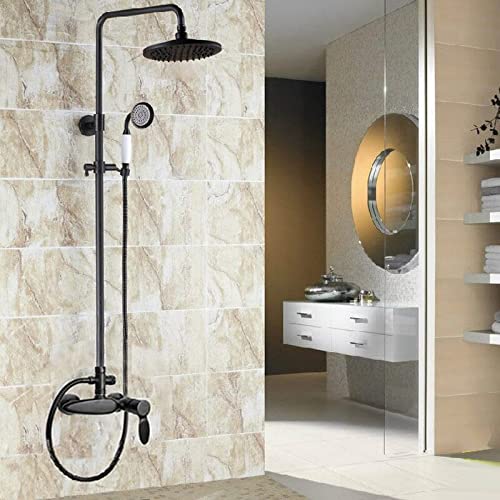 Pomme de douche effet pluie et mitigeur noir pour une salle de bains moderne