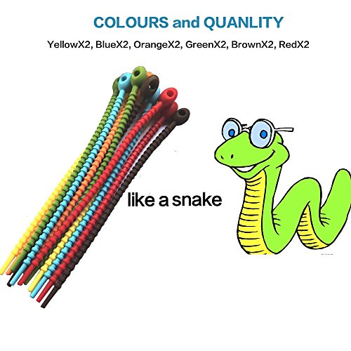 Tangser Colorful All-Purpose Silicone Ties, Multi-Use Smart Tie, Bag Clip, Bread Tie, Food Saver, Reusable Rubber Twist Tie, Cable Ties, Household Snake Ties (12 Pcs) #TOP1