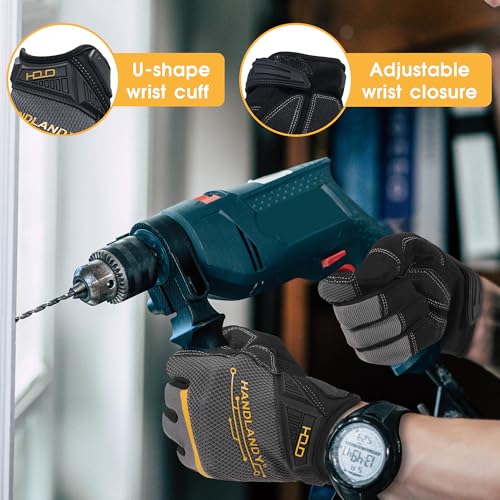 Image of HANDLANDY Work Gloves for Men & Women, Utility Mechanic Working Gloves Touch Screen, Flexible Gardening Gloves for Yard