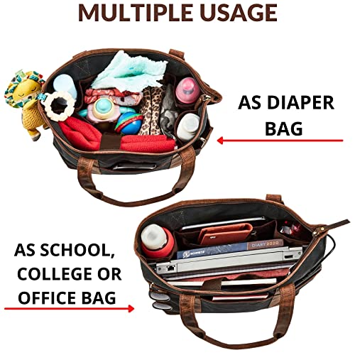 Tote Bag for Women Real Leather Shoulder Handbag Organizer Water Repellent Waxed Canvas4