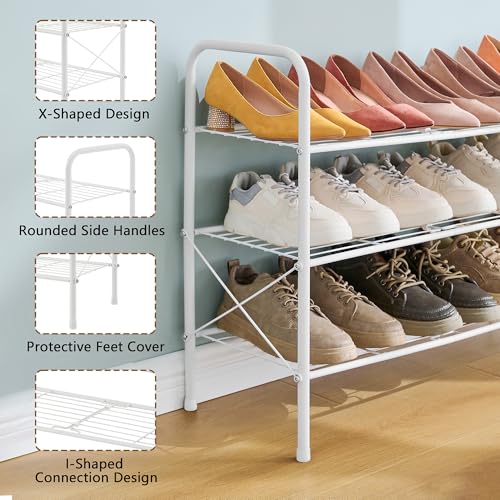 Image of Hoctieon 3 Tier Durable Mesh Style Shoe Rack, Entryway Shoe Shelf, Shoe Rack FreeStanding, Shoe Storage Organizer, Shoe Rack for Closet, Space Save For bathroom, Hallway, Bedroom, Living Room, White
