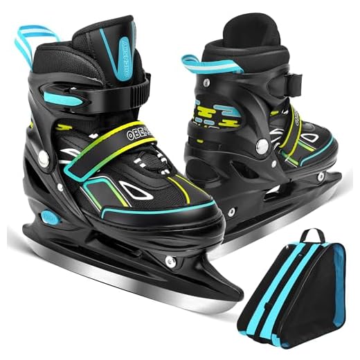 OBENSKY Ice Skates for Kids - Adjustable Ice Skating Shoes with Free Ice Skating Bag - Fun Hockey Skates for Toddlers, Boys and Girls - Suitable for Outdoor and Skating Rink - Medium (13C-3), Blue